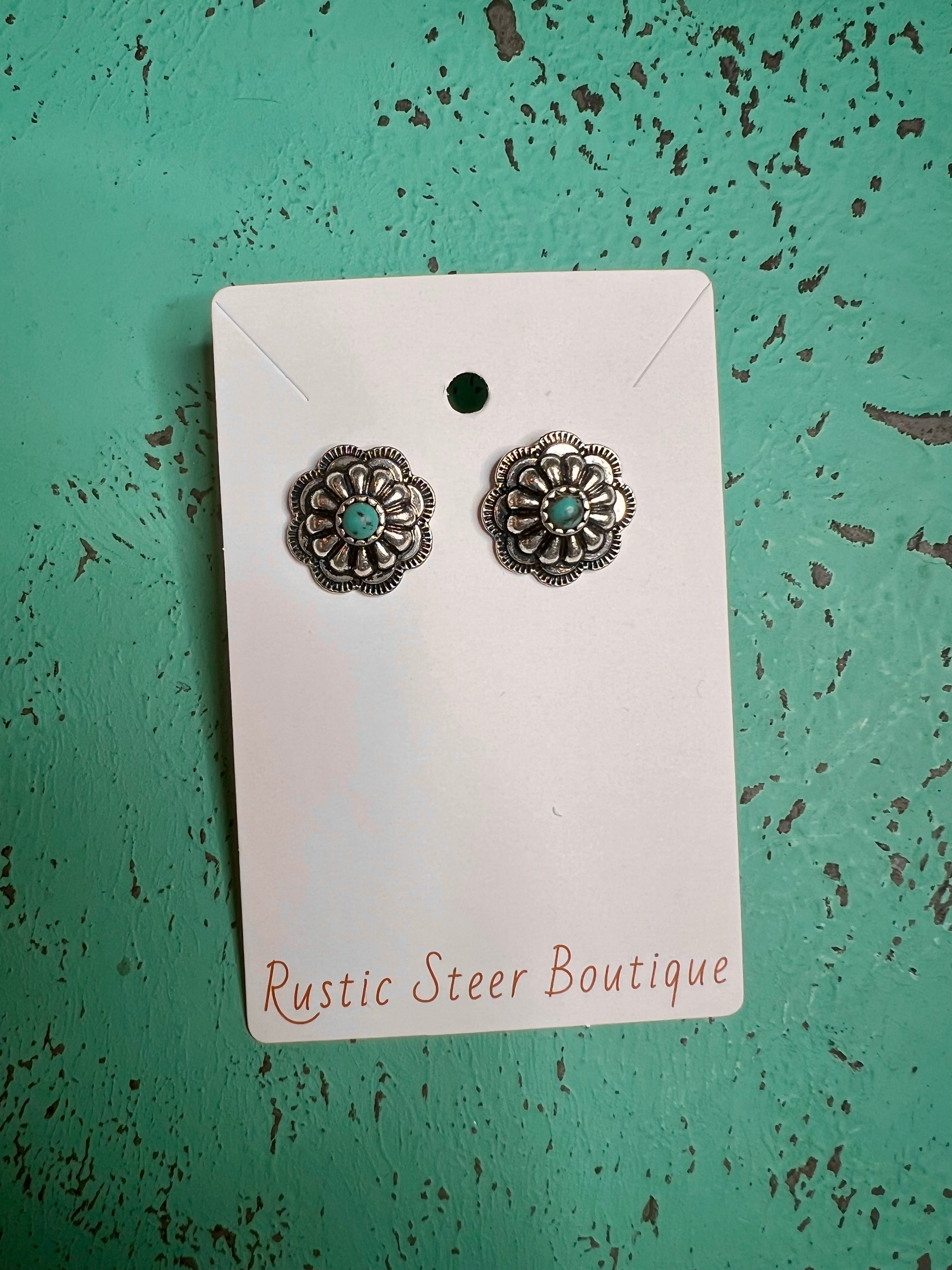 Western Concho Turquoise Stud Earrings