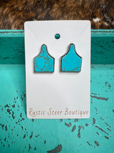 Western Cattle Tag Stone Stud Earrings