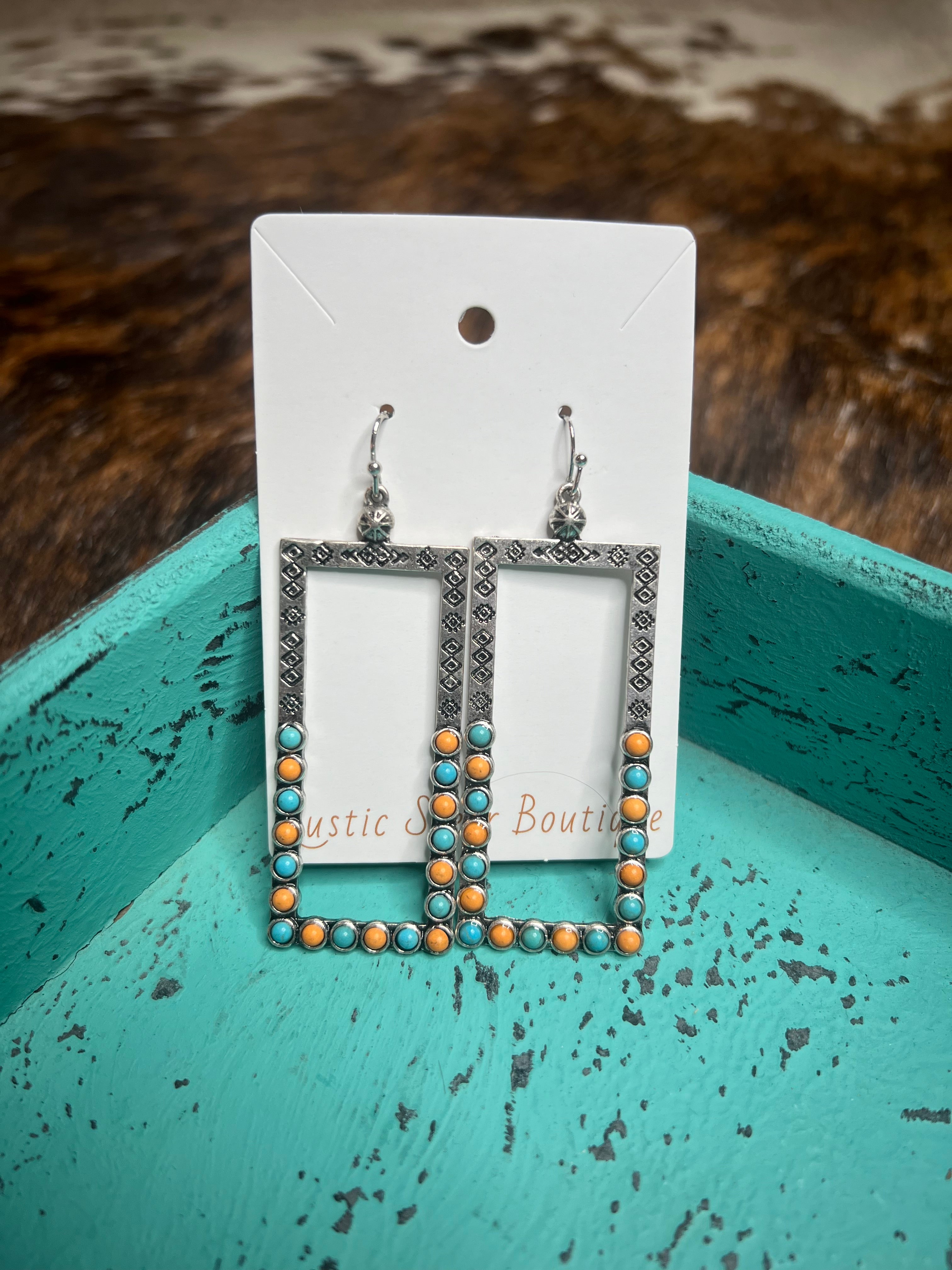 Western Rectangle Cutout Dangle Earrings